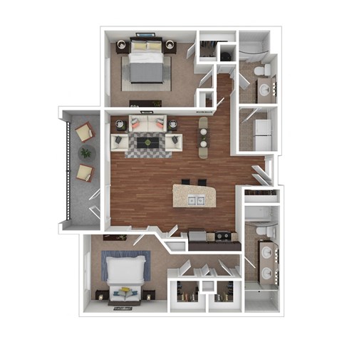 Floor plan for 2 beds, 2 baths, 1202 sqft