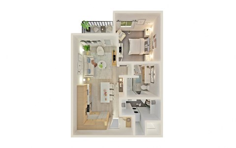 Floor plan for 1 bed, 1 bath, 728 sqft