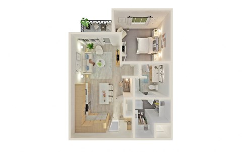 Floor plan for 1 bed, 1 bath, 803 sqft