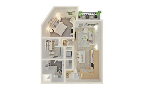 Floor plan for 1 bed, 1 bath, 797 sqft