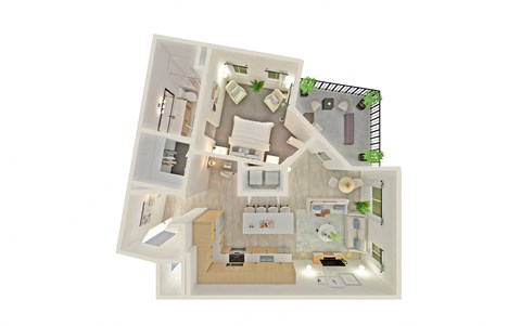 Floor plan for 1 bed, 1 bath, 919 sqft
