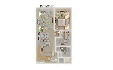 Floor plan for 1 bed, 1 bath, 726 sqft
