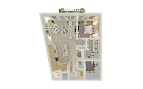 Floor plan for 1 bed, 1 bath, 965 sqft