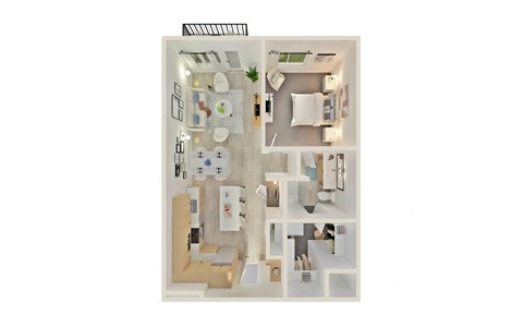 Floor plan for 1 bed, 1 bath, 878 sqft