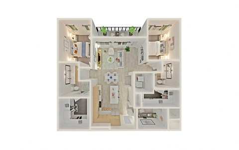 Floor plan for 2 beds, 2 baths, 1387 sqft