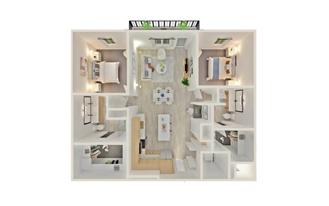 Floor plan for 2 beds, 2 baths, 1318 sqft