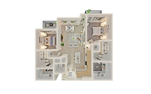 Floor plan for 2 beds, 2 baths, 1329 sqft