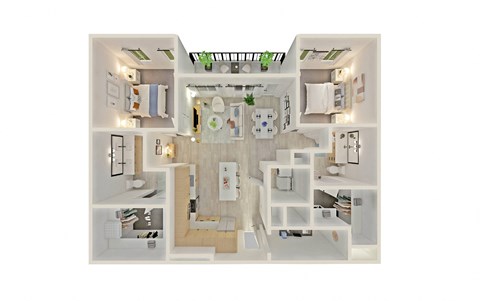 Floor plan for 2 beds, 2 baths, 1294 sqft