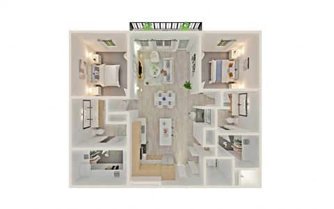 Floor plan for 2 beds, 2 baths, 1308 sqft