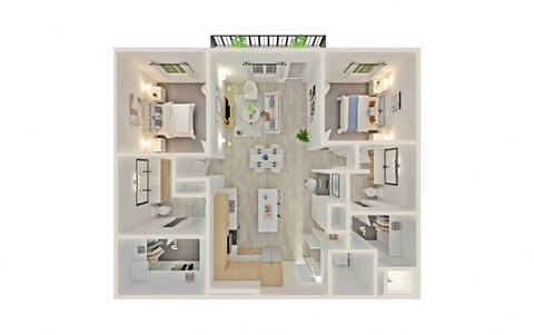 Floor plan for 2 beds, 2 baths, 1318 sqft