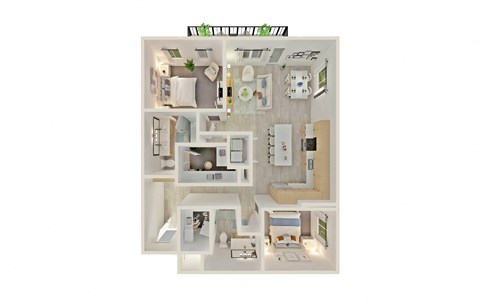 Floor plan for 2 beds, 2 baths, 1236 sqft