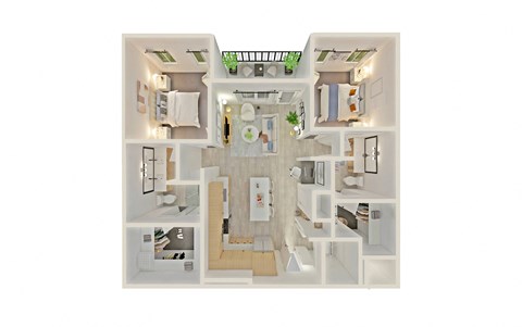 Floor plan for 2 beds, 2 baths, 1133 sqft