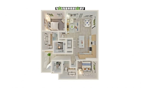 Floor plan for 2 beds, 2 baths, 1202 sqft