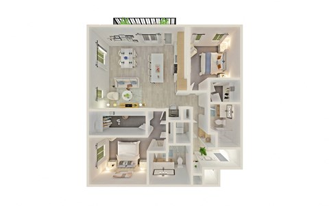 Floor plan for 2 beds, 2 baths, 1289 sqft