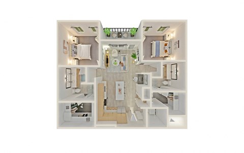 Floor plan for 2 beds, 2 baths, 1225 sqft
