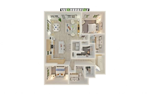 Floor plan for 2 beds, 2 baths, 1387 sqft