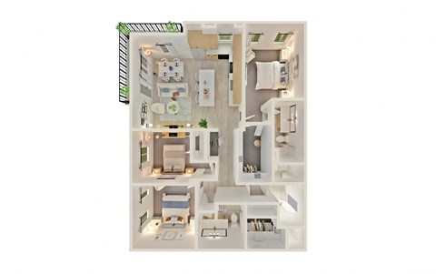 Floor plan for 3 beds, 2 baths, 1416 sqft