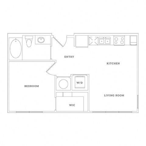 Floor plan for 1 bed, 1 bath, 542 sqft