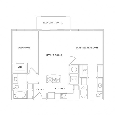 Floor plan for 2 beds, 2 baths, 989 sqft