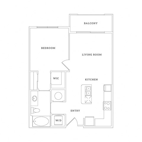 Floor plan for 1 bed, 1 bath, 676 sqft
