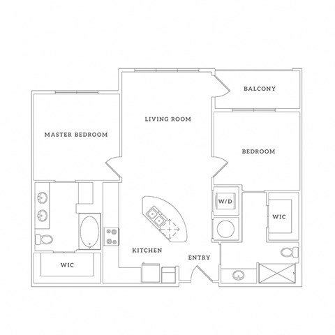 Floor plan for 2 beds, 2 baths, 1045 sqft