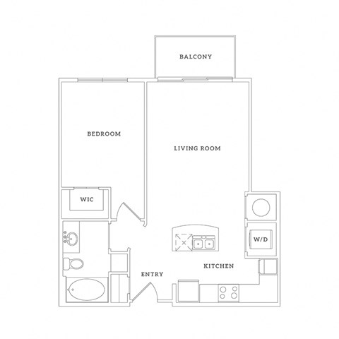 Floor plan for 1 bed, 1 bath, 684 sqft