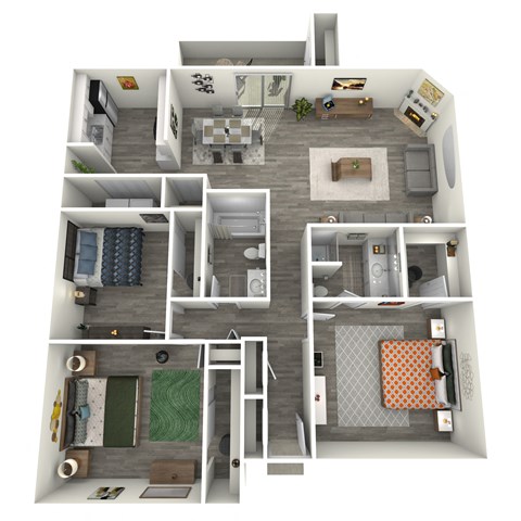 Floor plan for 3 beds, 2 baths, 1495 sqft
