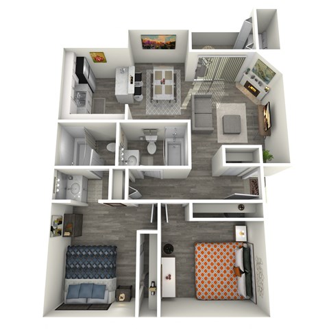 Floor plan for 2 beds, 2 baths, 1100 sqft