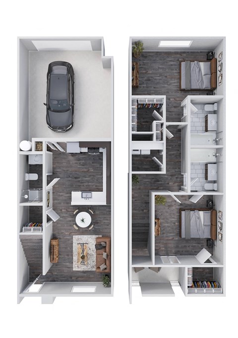 Floor plan for 2 beds, 2.5 baths, 1245 sqft