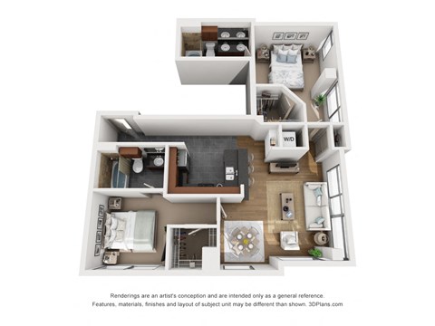 Floor plan for 2 beds, 2 baths, 1260 sqft