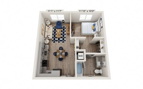 Floor plan for 1 bed, 1 bath, 551 sqft