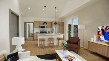 Crystal Lake apartment for rent - A modern kitchen with a dining table and chairs.