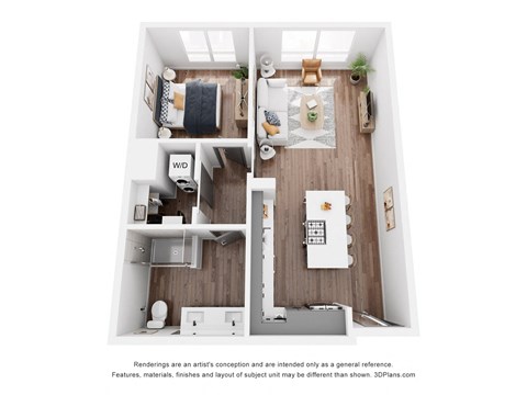 Floor plan for 1 bed, 1 bath, 804 sqft