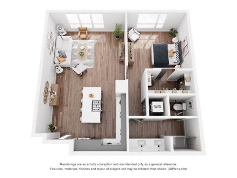 Floor plan for 1 bed, 1 bath, 923 sqft