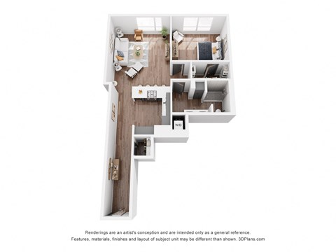 Floor plan for 1 bed, 1 bath, 1060 sqft