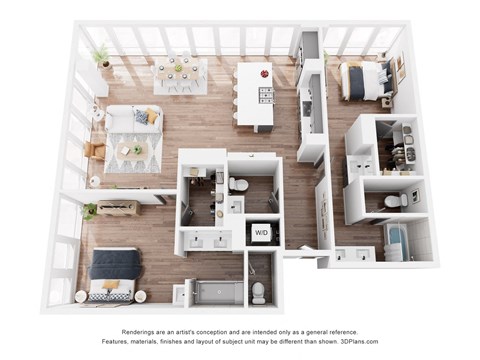 Floor plan for 2 beds, 2.5 baths, 1552 sqft