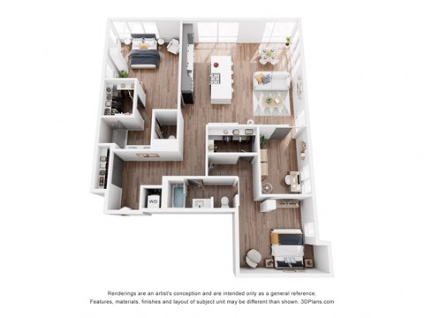 Floor plan for 2 beds, 2 baths, 1735 sqft
