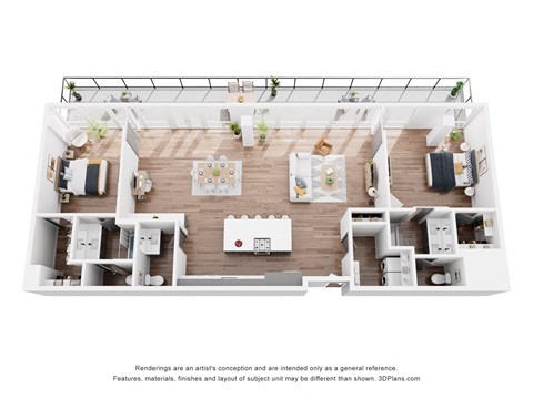 Floor plan for 2 beds, 2.5 baths, 1834 sqft