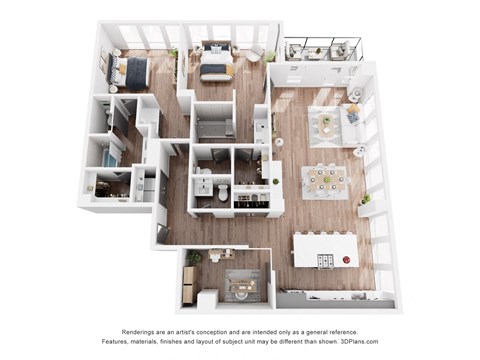 Floor plan for 2 beds, 2.5 baths, 1884 sqft