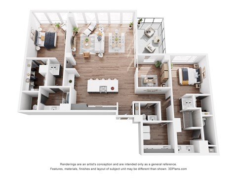 Floor plan for 2 beds, 2.5 baths, 1958 sqft