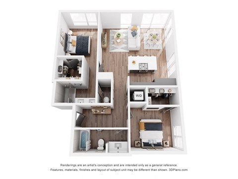 Floor plan for 2 beds, 2 baths, 1087 sqft