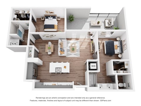 Floor plan for 2 beds, 2 baths, 1149 sqft