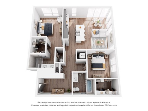 Floor plan for 2 beds, 2 baths, 1208 sqft