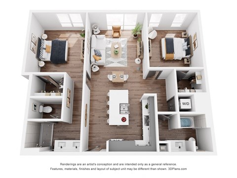 Floor plan for 2 beds, 2 baths, 1209 sqft