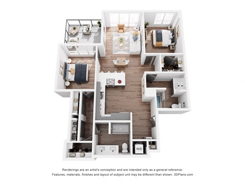 Floor plan for 2 beds, 2 baths, 1238 sqft