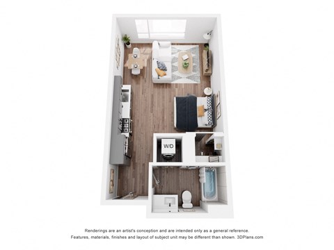Floor plan for studio, 1 bath, 520 sqft