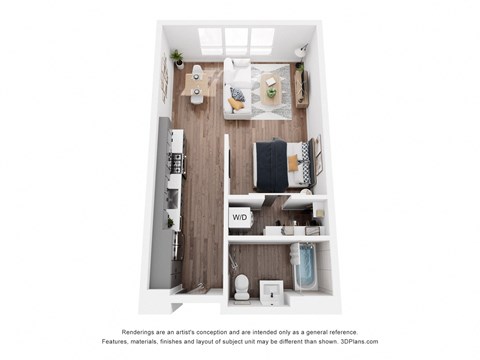 Floor plan for studio, 1 bath, 569 sqft