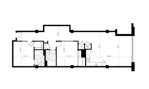 Floor plan for 2 beds, 2 baths, 1330 sqft