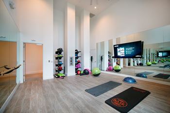 Yoga studio with fitness on demand