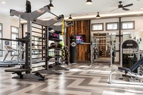 Franklin apartment for rent - A gym with a variety of equipment including a treadmill, weights, and a bench press.